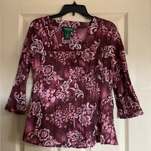Lemon Grass Studio Women’s Top Size S Multicolor Floral 3/4 Sleeve Button Down